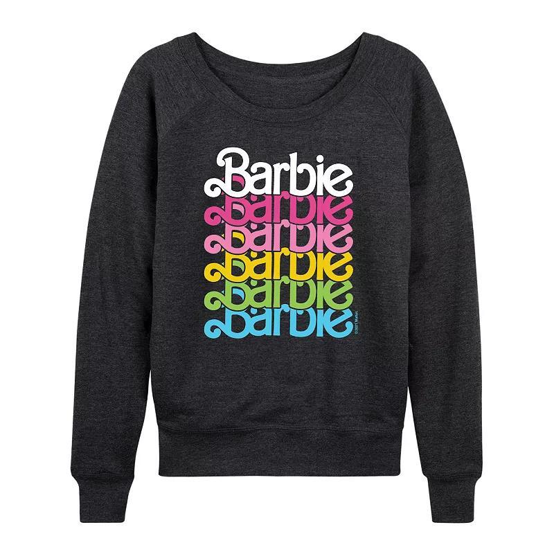 Womens Barbie Logo Stacked Rainbow Lightweight French Terry Sweatshirt, Girls Heather Grey Product Image