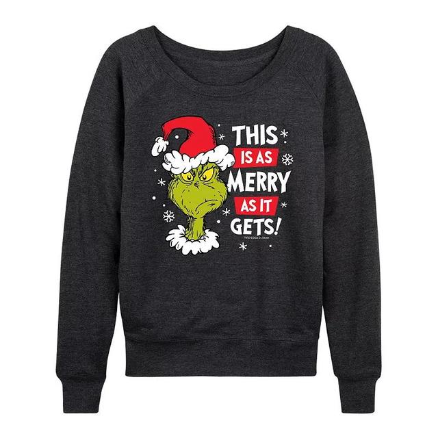 Womens Dr. Seuss The Grinch Merry As It Gets Lightweight French Terry Sweatshirt, Girls Grey Indigo Product Image