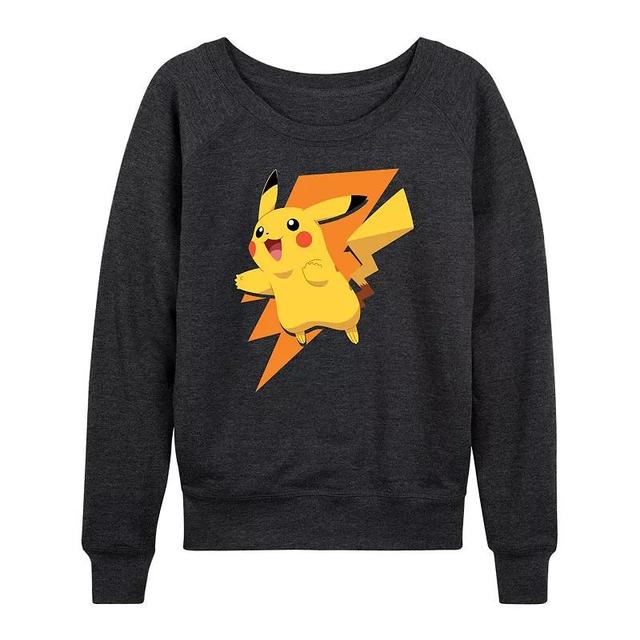 Womens Pokemon Pikachu Bolt Lightweight French Terry Sweatshirt Heather Grey Product Image