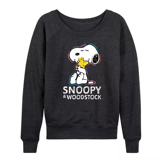 Womens Peanuts Snoopy & Woodstock Slouchy Graphic Sweatshirt, Girls Heather Grey Gray Product Image