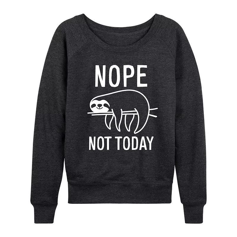 Womens Nope Not Today Sloth Slouchy Graphic Sweatshirt, Girls Heather Grey Product Image