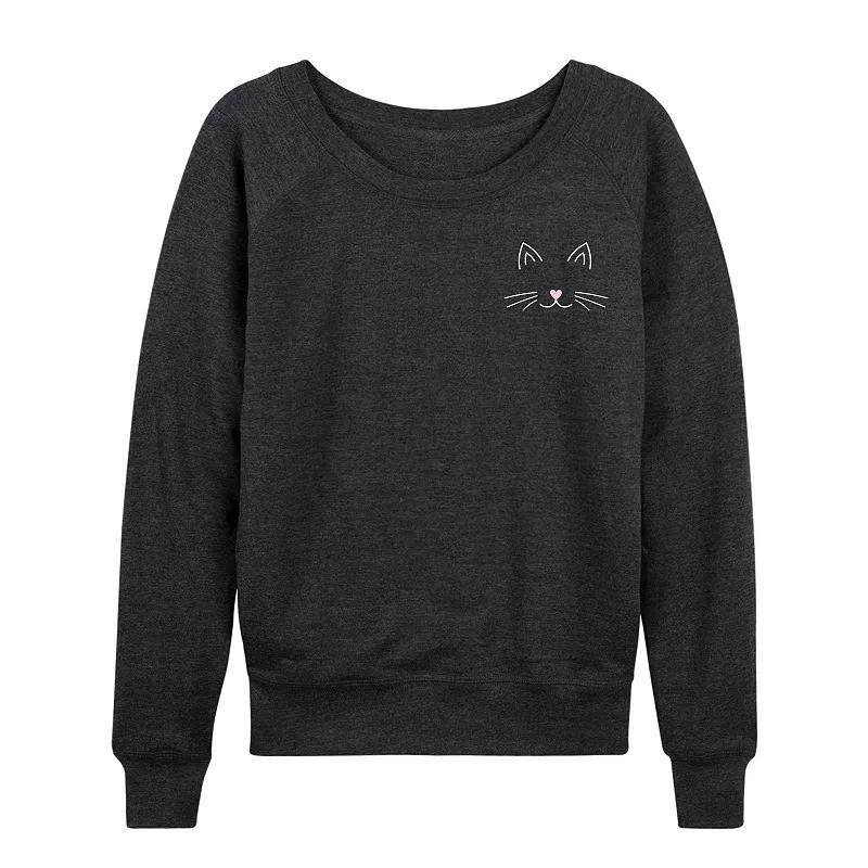 Womens White Cat Outline Graphic Fleece Med Grey Product Image