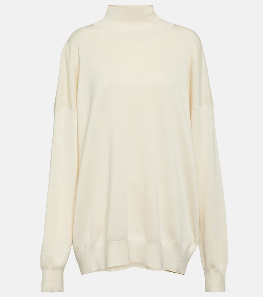 THE ROW Diye Silk-cotton Turtleneck Sweater In Porcelain Product Image