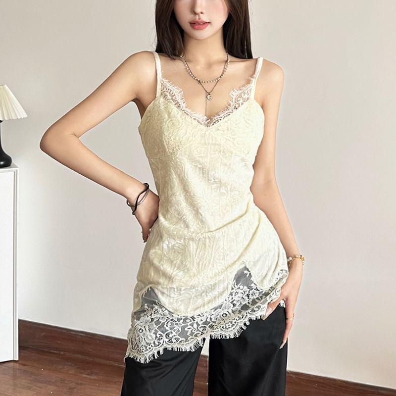 V-Neck Flower Lace Trim Camisole Top Product Image