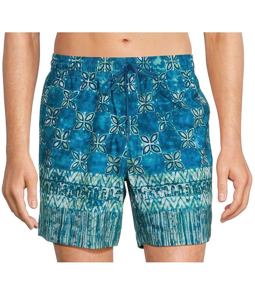 Caribbean Placed Batik 6#double; Inseam Swim Trunks Product Image