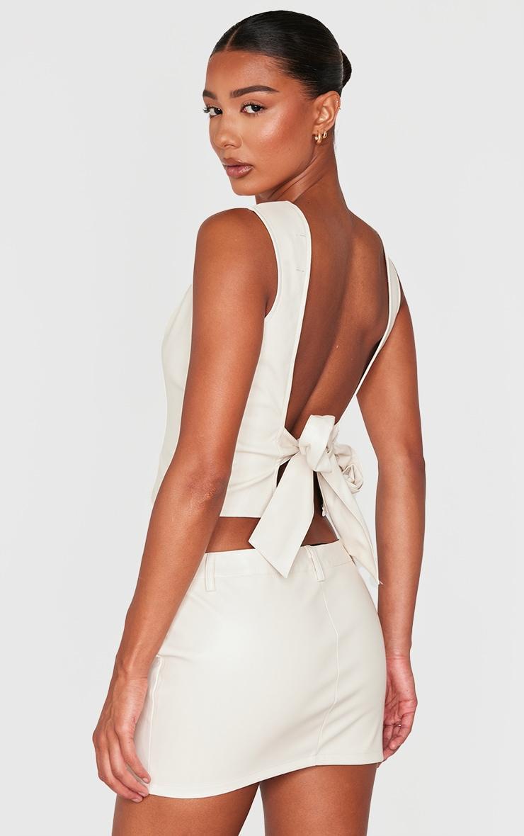 Cream Faux Leather Seam Detail Open Back Long Top Product Image