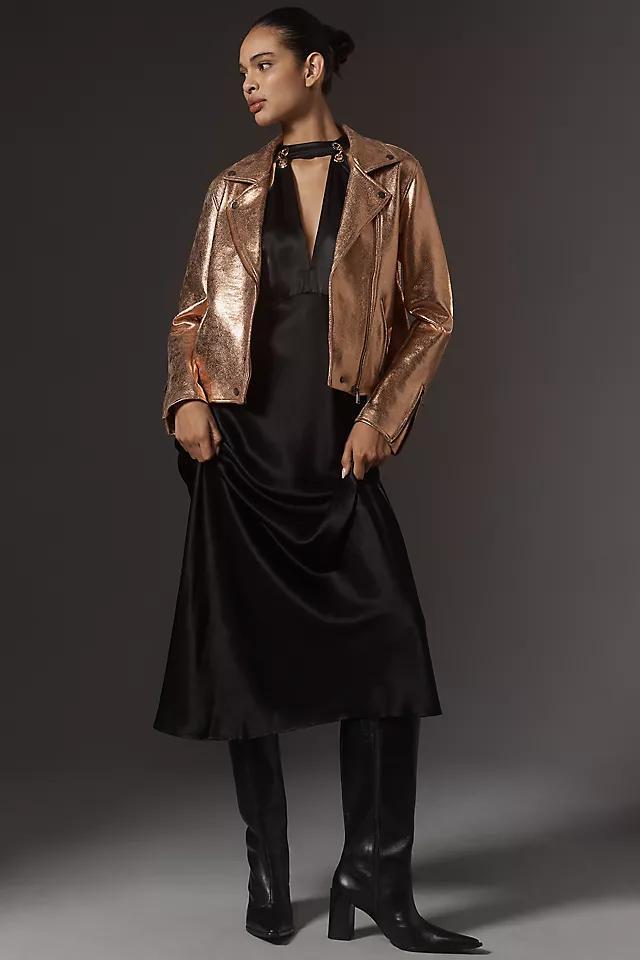 The Saige Metallic Faux-Leather Moto Jacket Product Image