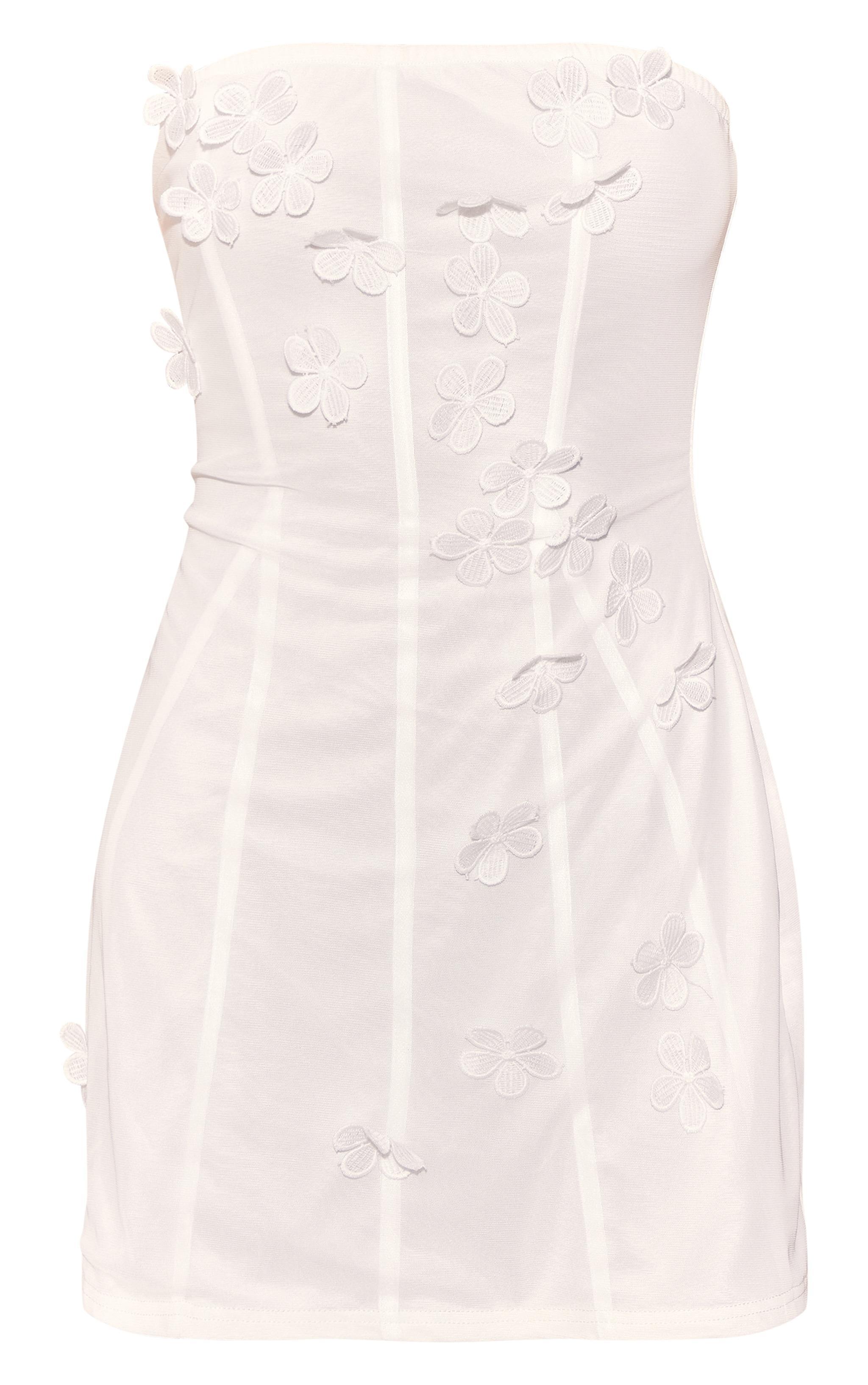  White Chiffon Bandeau Floral Applique Shift Dress Product Image