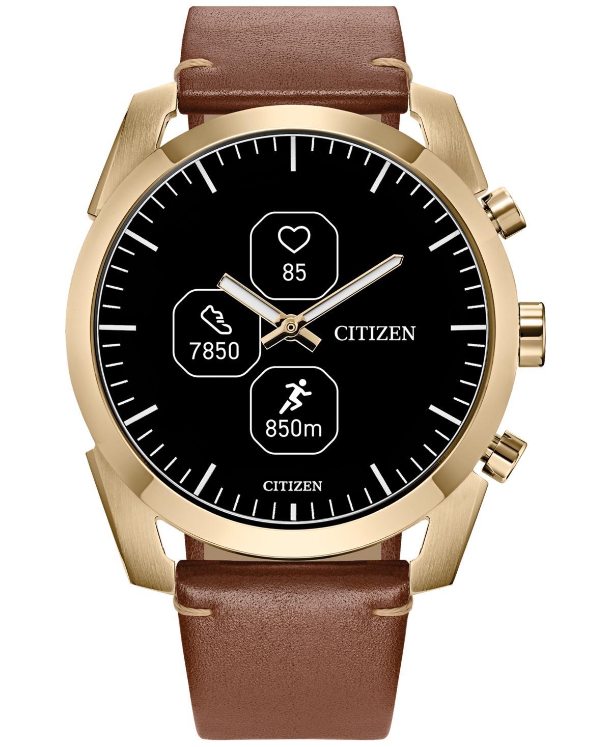 Citizen Mens Cz Smart Hybrid Sport Brown Leather Strap Smart Watch 43mm Product Image