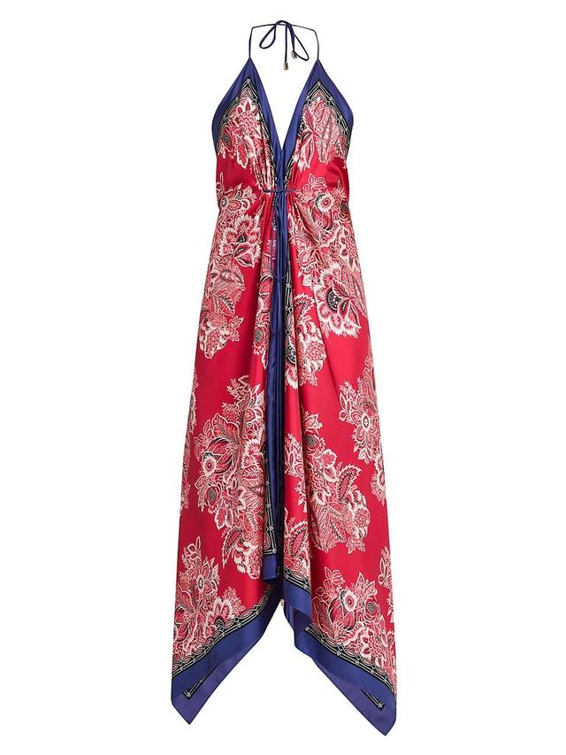 Womens Floral Silk Halter Maxi Dress Product Image