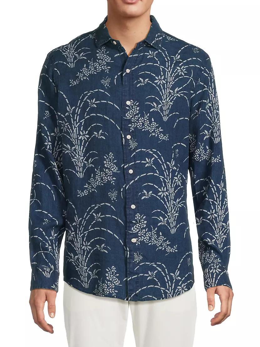 Classic-Fit Indigo Floral Linen Shirt Product Image