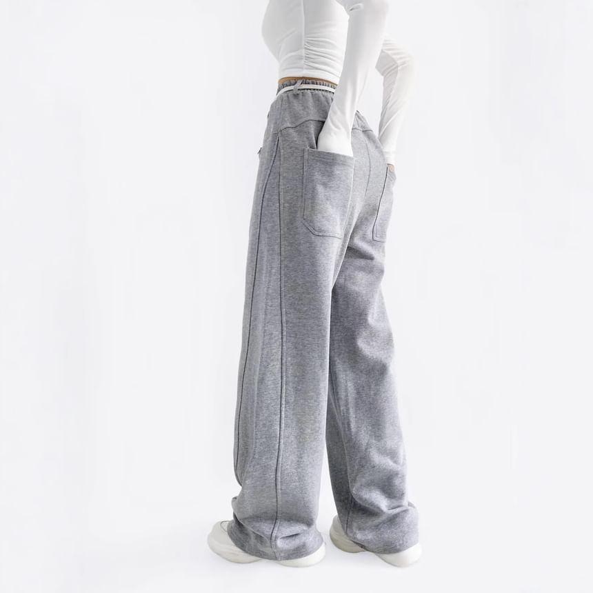 Drawstring Waist Wide Leg Sweatpants Product Image