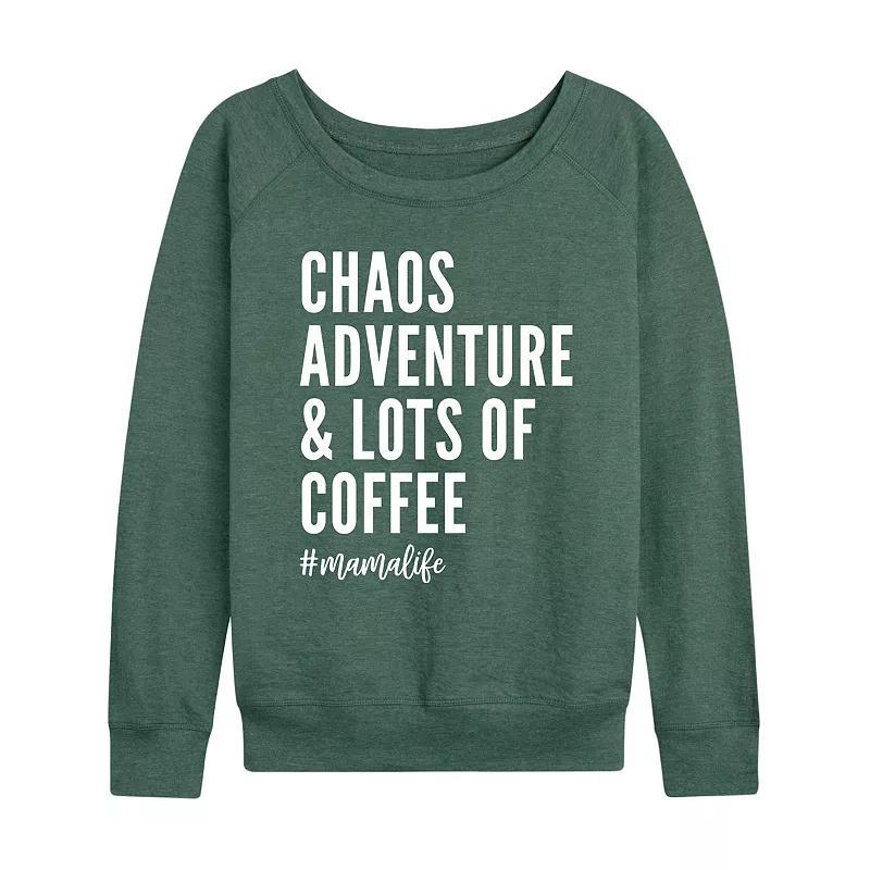 Womens Chaos Adventure And Coffee Mama Life Slouchy Graphic Sweatshirt, Girls Heather Grey Product Image