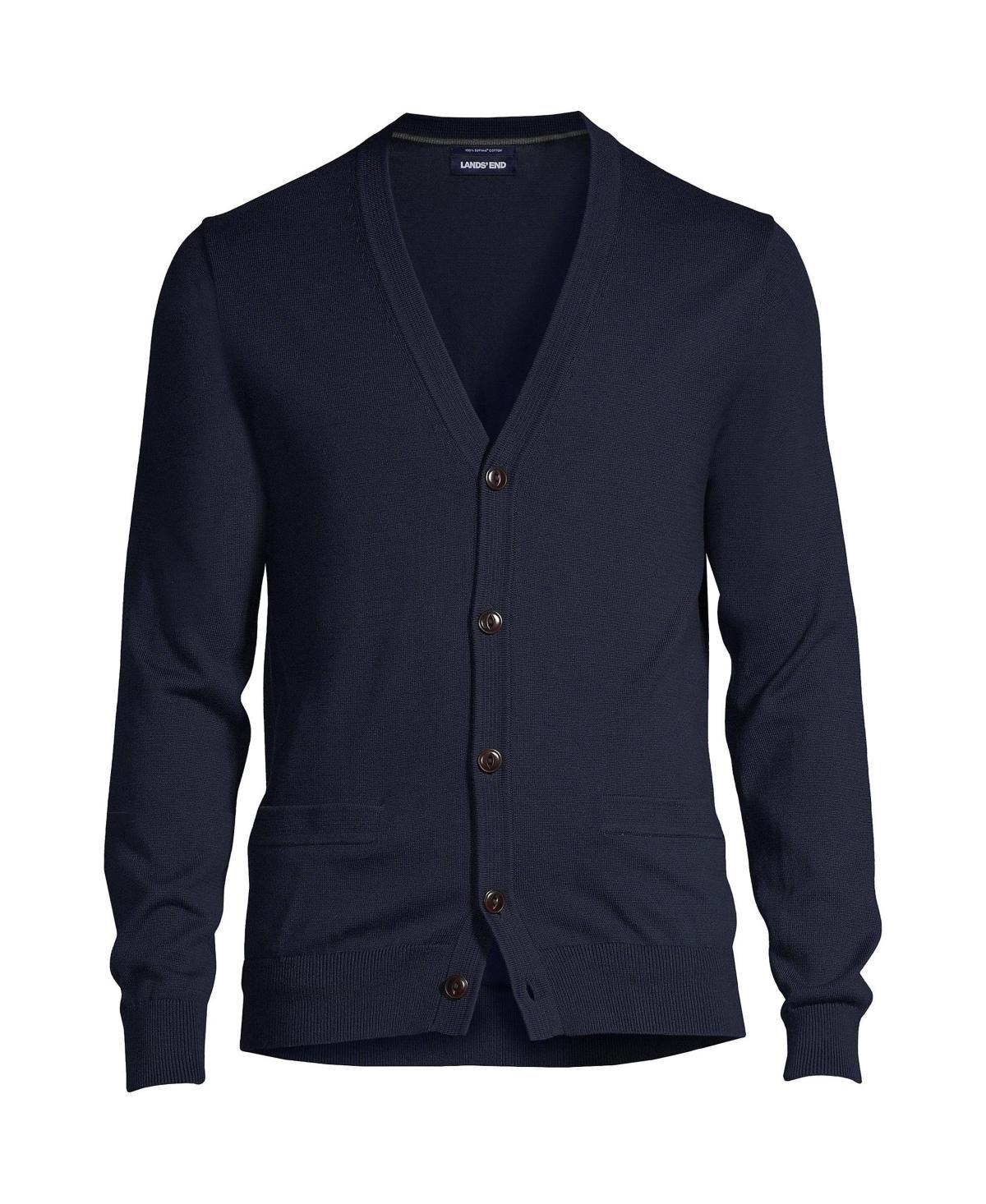 Big & Tall Lands End Gauge Supima Cotton V-Neck Cardigan Sweater, Mens Radiant Blue Product Image