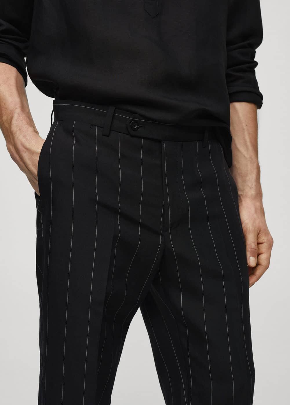 MANGO MAN - Slim-fit linen pants with pinstripes blackMen Product Image