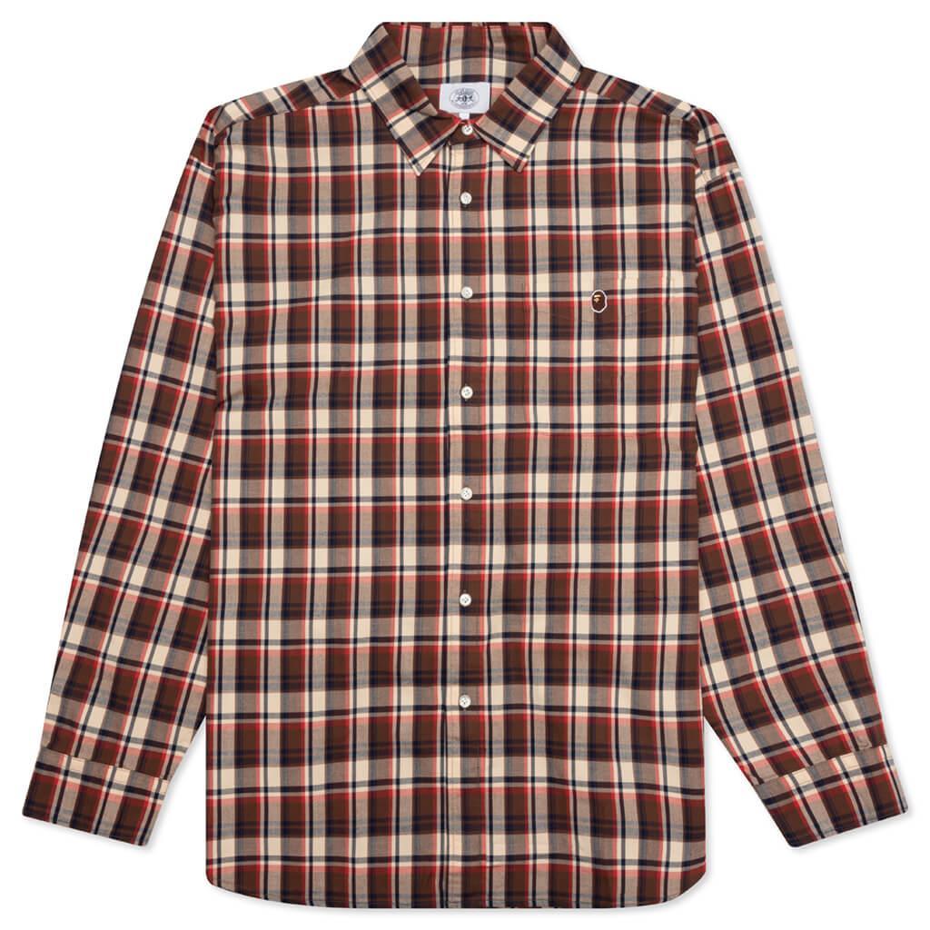 Mini Bape Check Loose Fit Shirt - Red Male Product Image