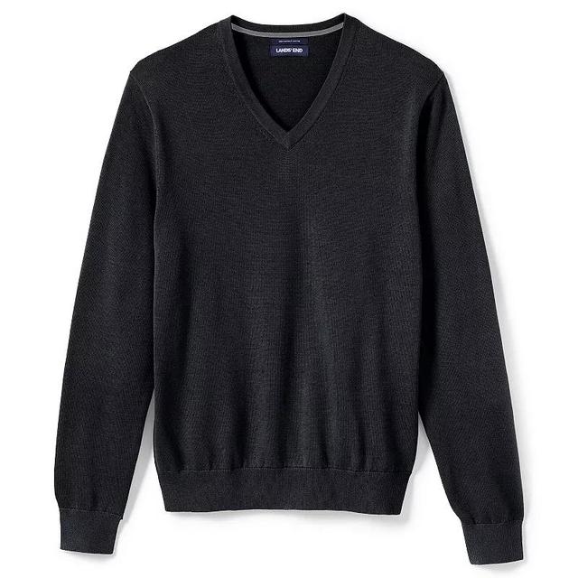 Mens Lands End Classic-Fit Fine-Gauge Supima Cotton V-neck Sweater Blue Product Image