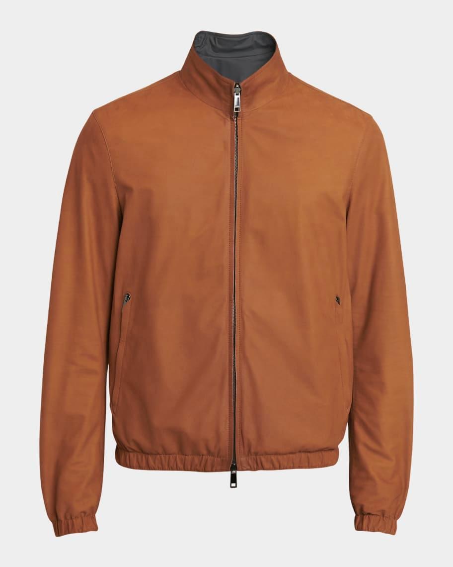 Men's Reversible Leather and Polyester Blouson Jacket Product Image