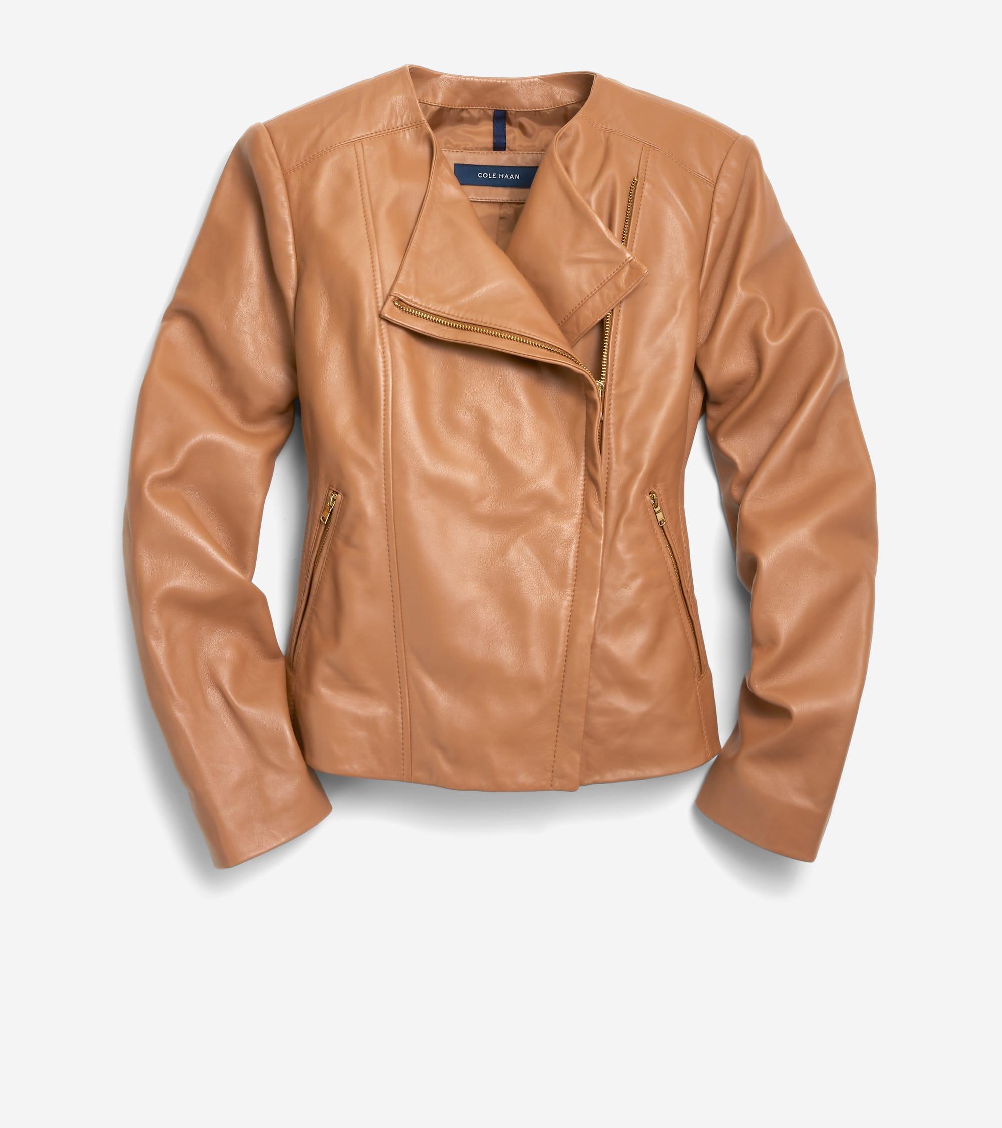 Cole Haan Asymmetrical Leather Jacket Women's Jacket Product Image