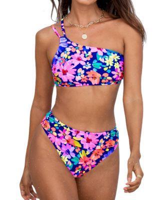 Cupshe Womens Ditsy Asymmetrical Bikini Top & Ruched High-Rise Bottoms Set Product Image