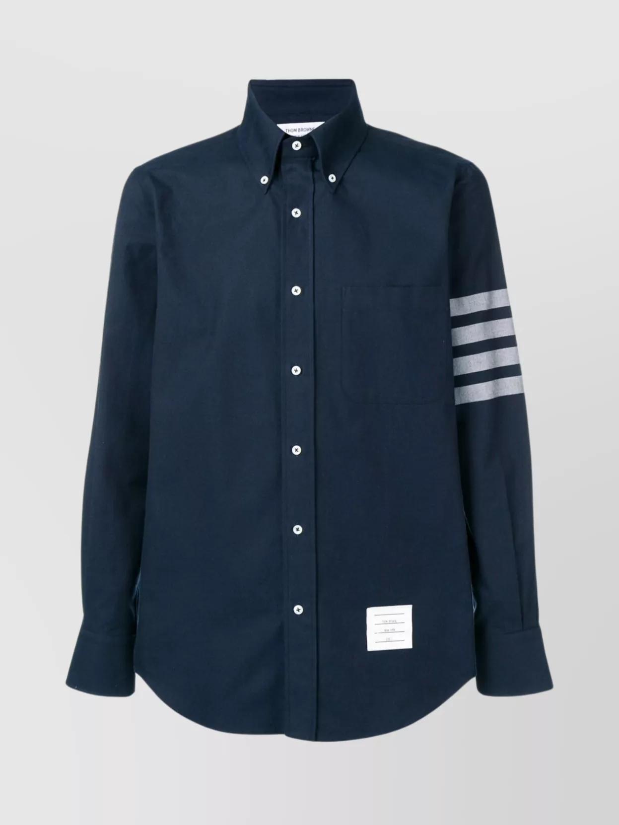 THOM BROWNE Striped Cotton Shirt Chest Pocket In Blue Product Image