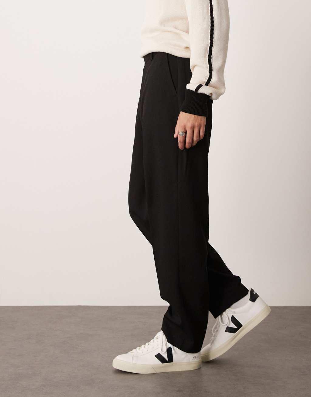 ASOS DESIGN oversized tapered textured dress pants in black Product Image