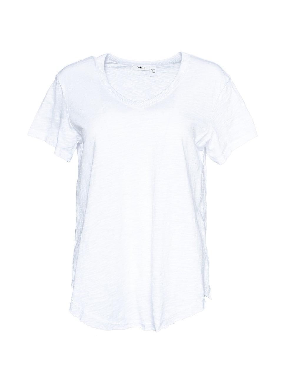 Womens Short Sleeve V-Neck Raw Hem T-Shirt Product Image