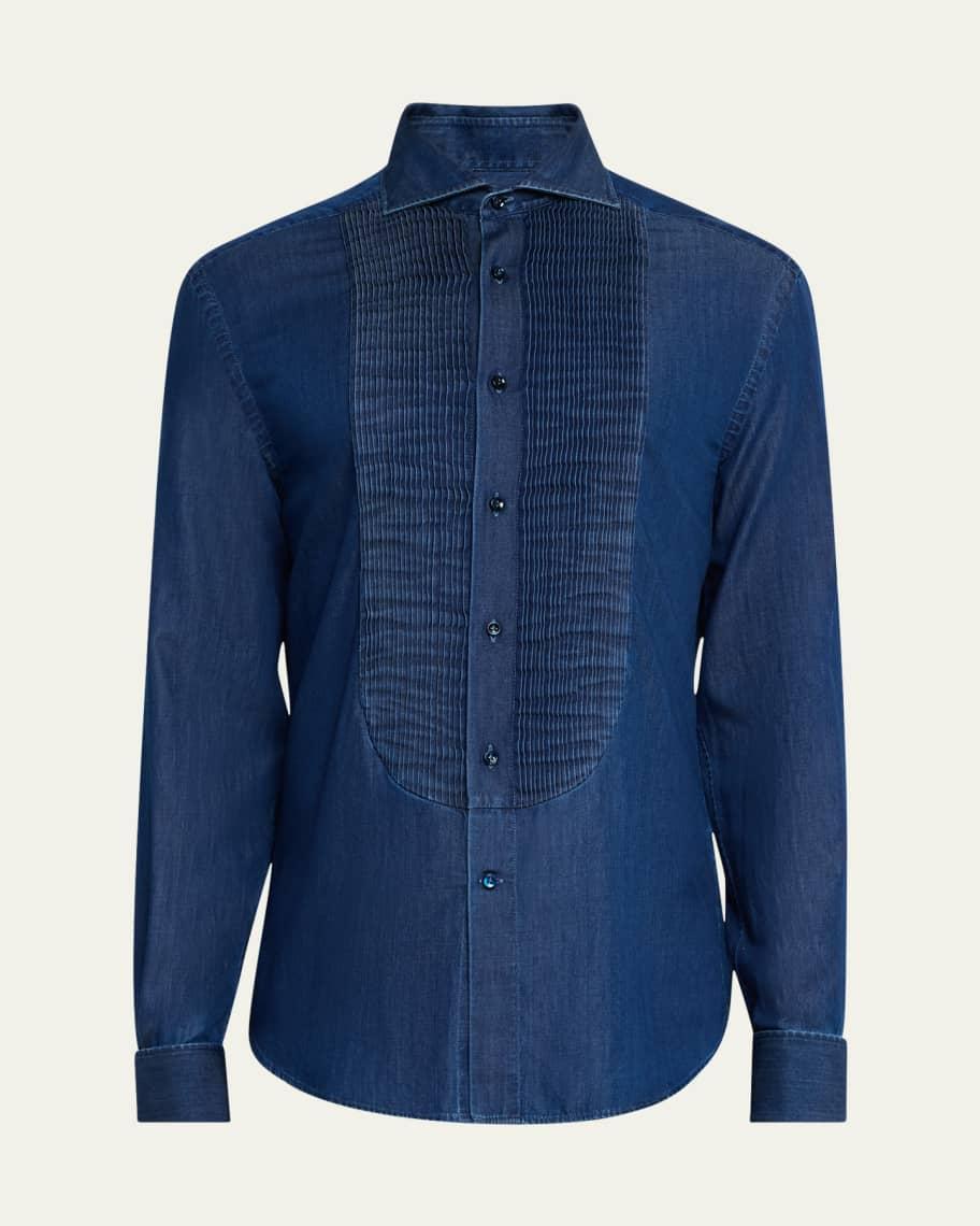 Men's Denim Pleated-Bib Dress Shirt Product Image