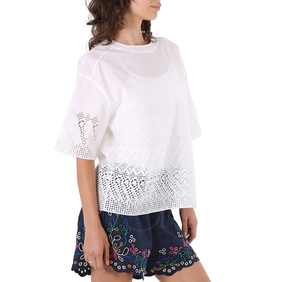 Chloe Ladies White Cotton Poplin Embroidered Shirt Product Image