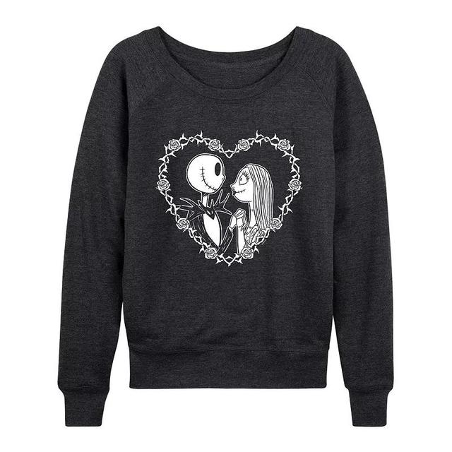 Disneys Nightmare Before Christmas Jack & Sally Womens Heart Pullover Heather Grey Product Image