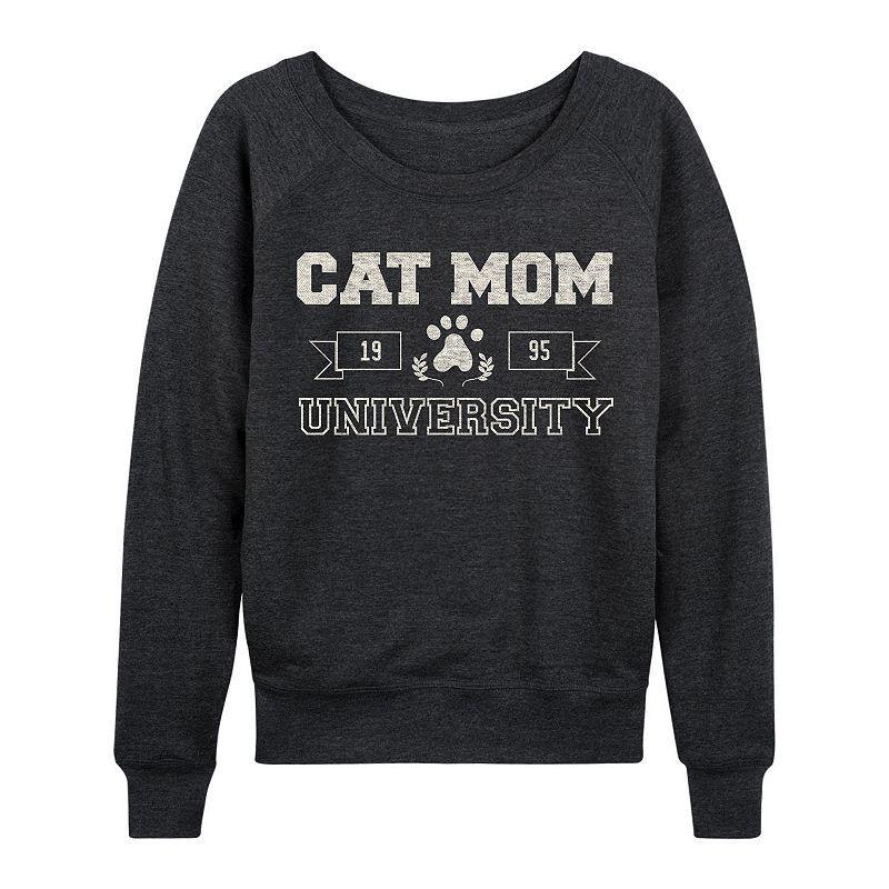 Womens Cat Mom University Lightweight French Terry Sweatshirt, Girls Heather Grey Product Image