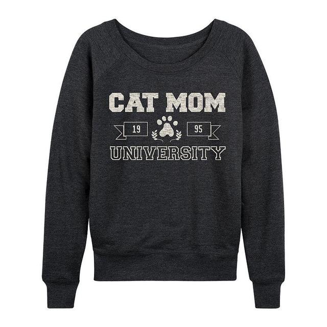 Womens Cat Mom University Slouchy Graphic Sweatshirt, Girls Heather Grey Product Image