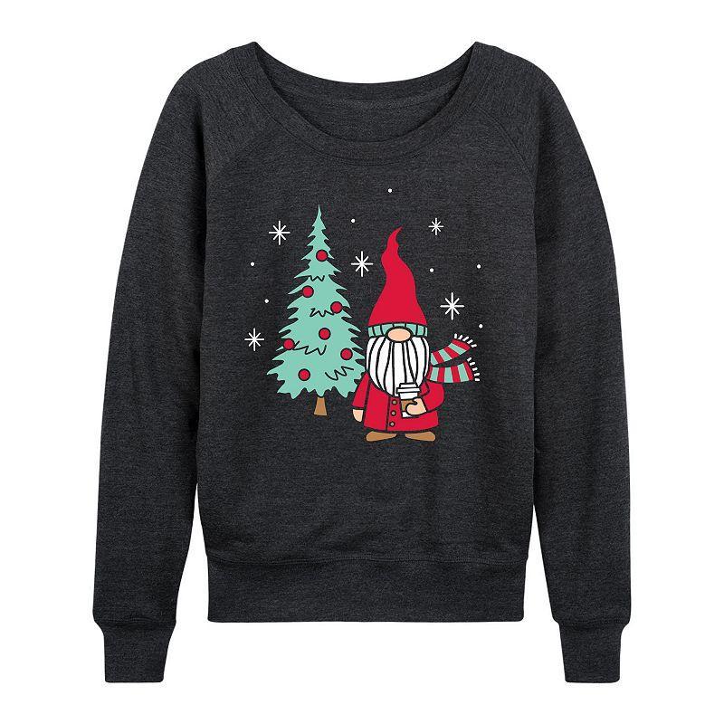 Womens Christmas Gnome Tree Slouchy Graphic Sweatshirt, Girls Heather Grey Product Image