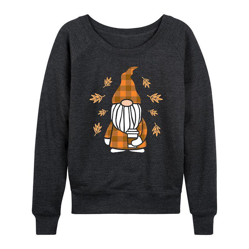 Womens Fall Gnome Slouchy Graphic Sweatshirt, Girls Heather Grey Product Image