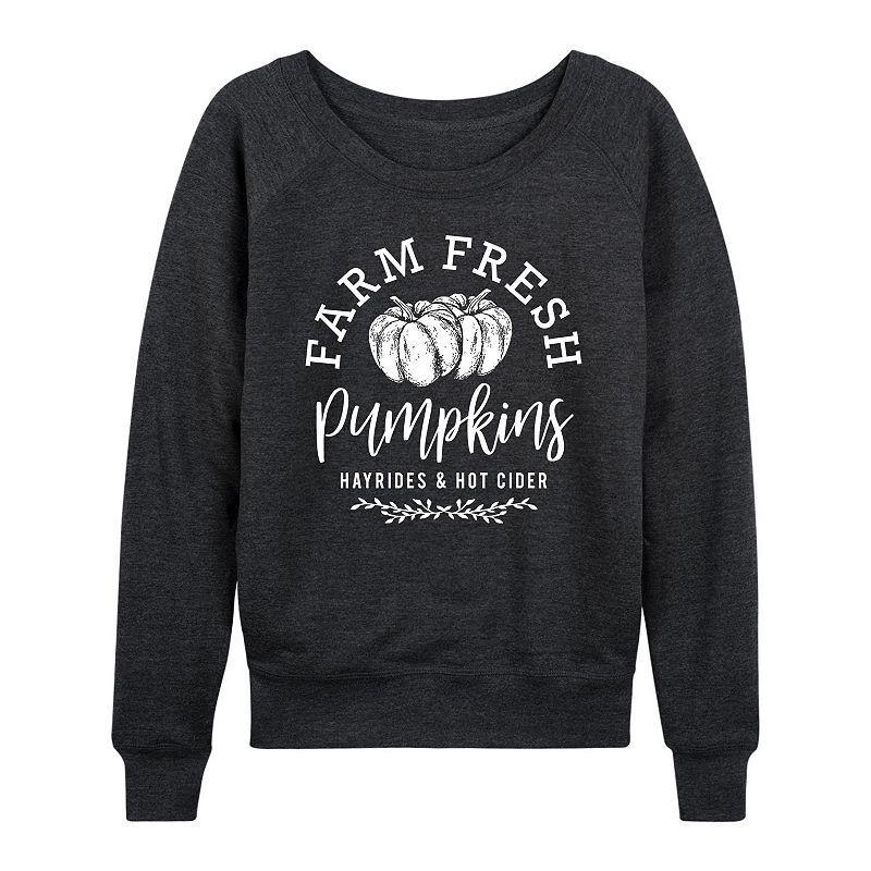 Womens Farm Fresh Pumpkins Slouchy Graphic Sweatshirt, Girls Heather Grey Product Image