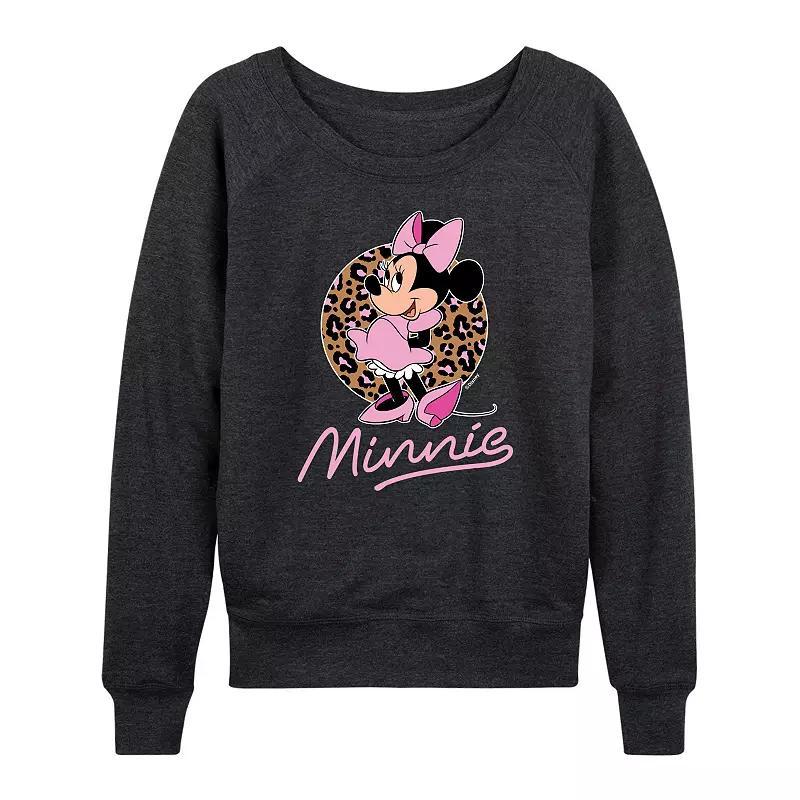 Disneys Minnie Mouse Womens Leopard Print Lightweight French Terry Sweatshirt, Girls Heather Grey Product Image