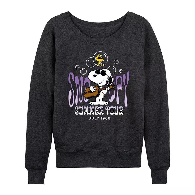 Womens Peanuts Snoopy Summer Tour Lightweight French Terry Sweatshirt, Girls Heather Grey Gray Product Image