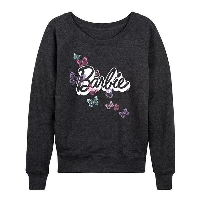 Womens Barbie Butterfly Logo Lightweight French Terry Sweatshirt, Girls Heather Grey Product Image