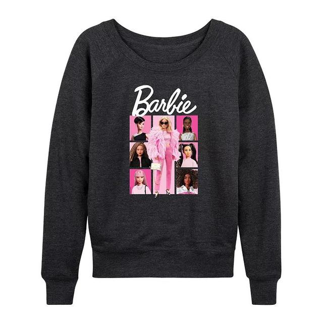 Womens Barbie Pink Grid Lightweight French Terry Sweatshirt, Girls Heather Grey Product Image