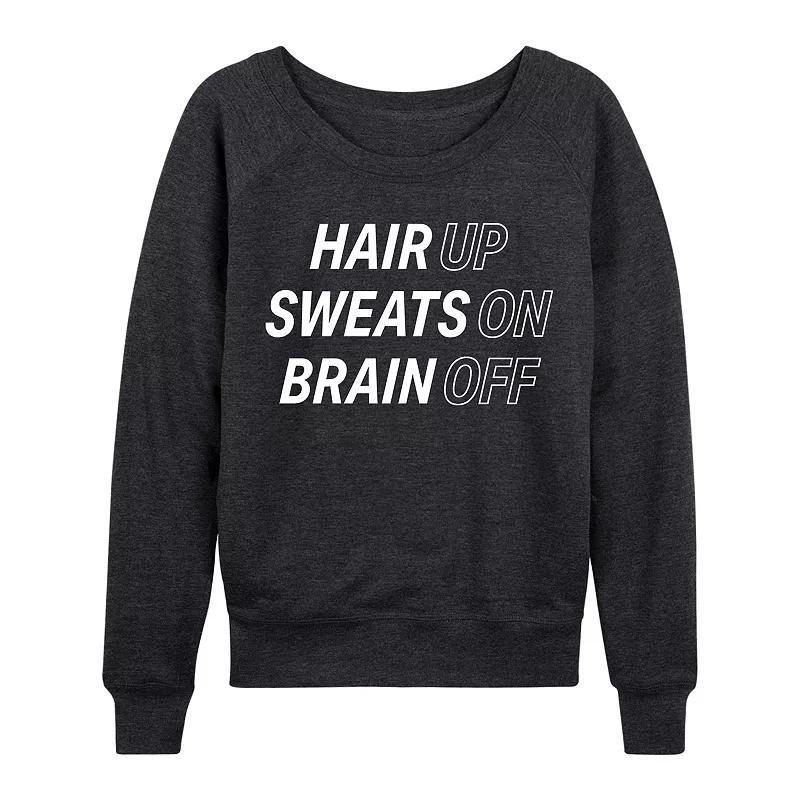 Plus Size Hair Up Sweats On Brain Off Lightweight French Terry Sweatshirt, Womens Heather Grey Product Image