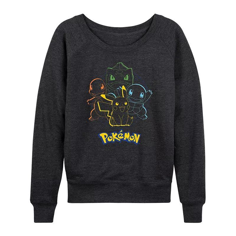 Womens Pokemon Round Group Lightweight French Terry Sweatshirt Heather Grey Product Image