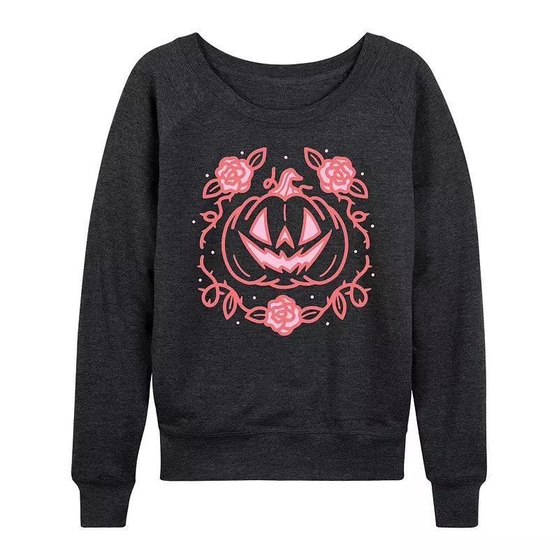 Womens Coquette Pumpkin Rose Halloween Lightweight French Terry Sweatshirt Heather Grey Product Image