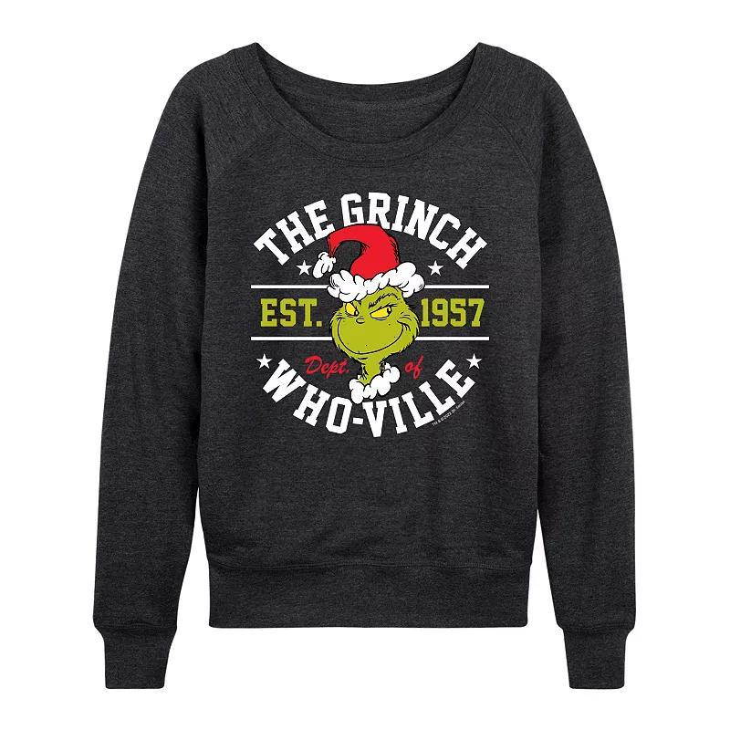 Womens Dr. Seuss The Grinch Dept Of Whoville Lightweight French Terry Sweatshirt, Girls Heather Grey Product Image