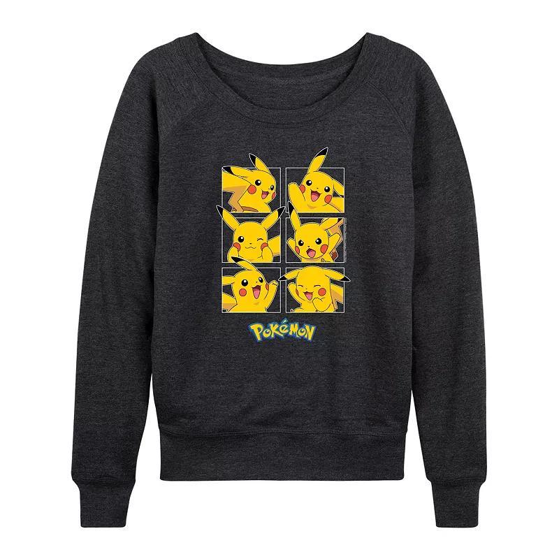 Plus Pokemon Pikachu Grid Graphic Pullover, Womens Grey Indigo Product Image