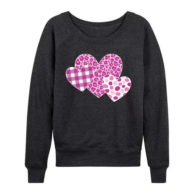 Womens Valentines Patterned Hearts Slouchy Graphic Sweatshirt Heather Grey Product Image