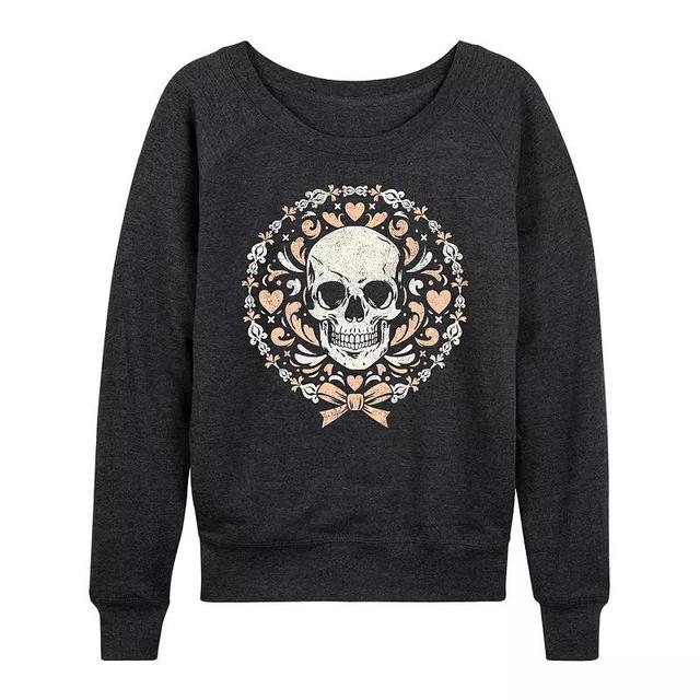 Womens Coquette Skull Lightweight French Terry Sweatshirt Grey Blue Product Image