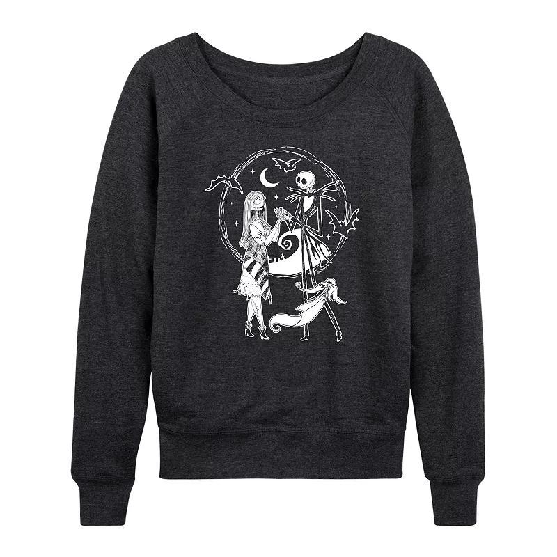 Disneys Nightmare Before Christmas Jack, Sally & Zero Womens Lightweight French Terry Sweatshirt Heather Grey Product Image