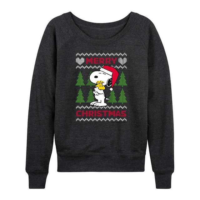 Womens Peanuts Snoopy Sweater Lightweight French Terry Sweatshirt Heather Grey Product Image