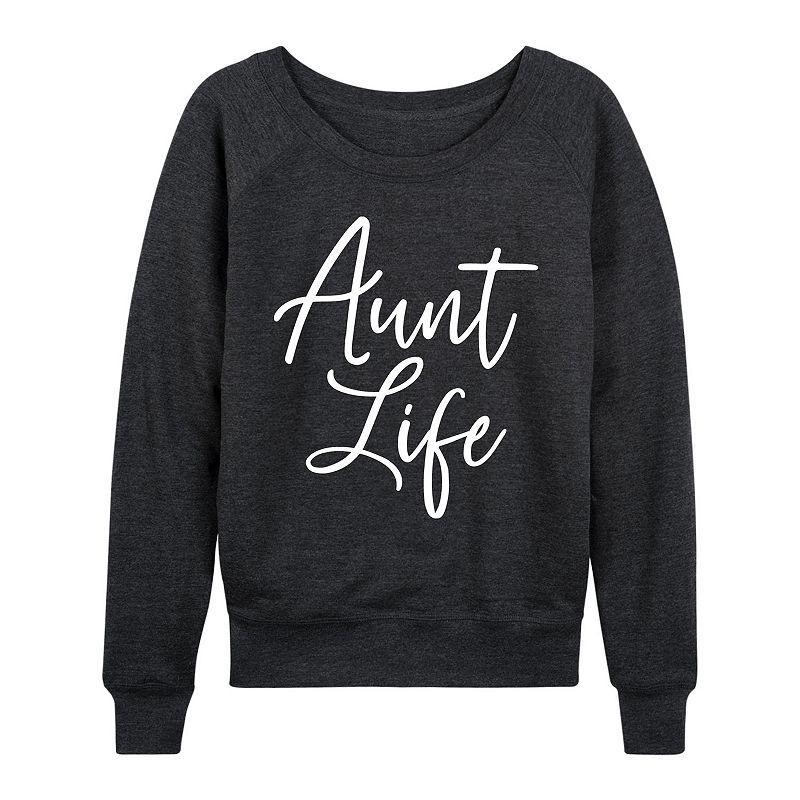 Womens Aunt Life Script Slouchy Graphic Sweatshirt, Girls Heather Grey Product Image