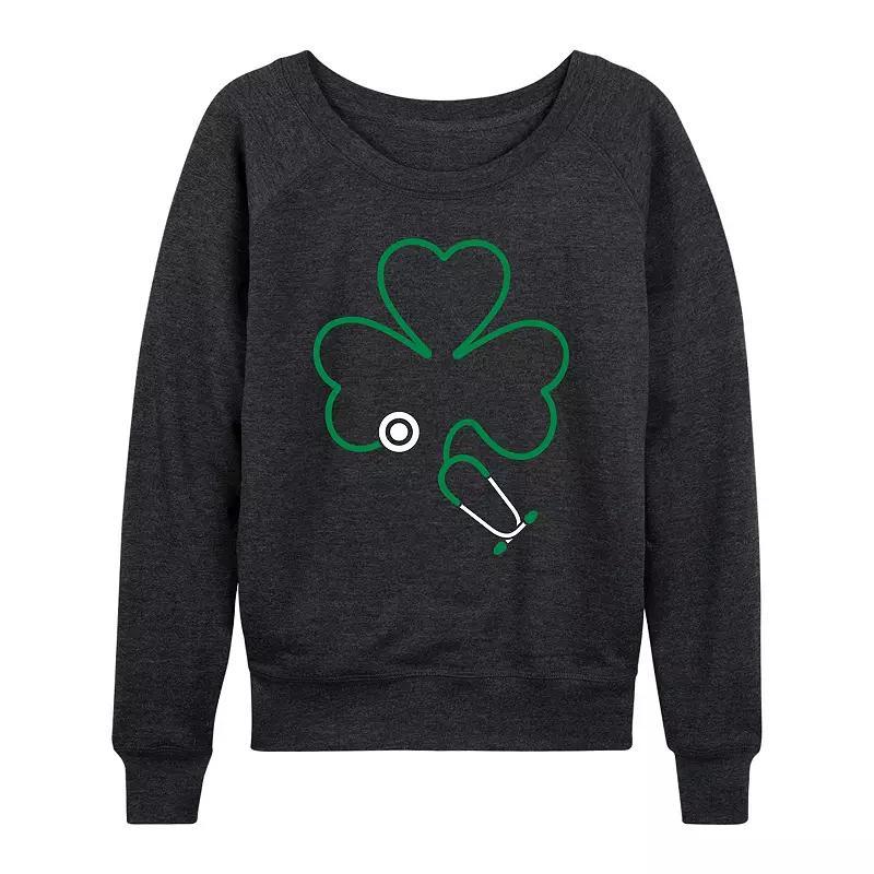 Womens Paw Print Shamrock Slouchy Graphic Sweatshirt Heather Grey Product Image